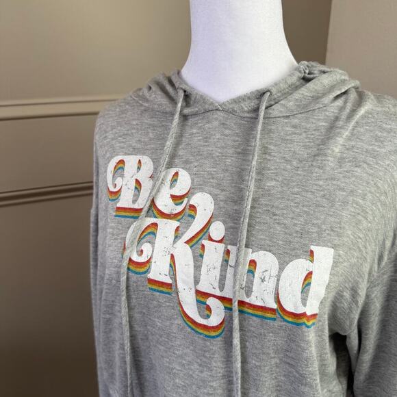 mmmmmm Be Kind Graphic Gray Hoodie Pullover Sweatshirt Womens Size L - Picture 2 of 5
